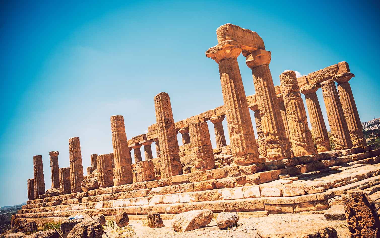 Άποψη της κοιλάδας των ναών στο Αγκριτζέντο, Σικελία, Ιταλία.