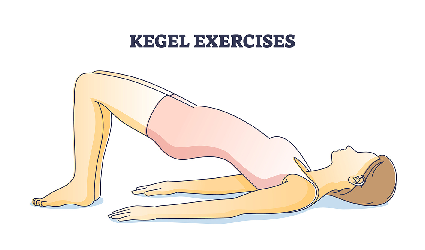 Ασκήσεις Kegel για τέντωμα και ενδυνάμωση των μυών του πυελικού εδάφους. Γυναίκα σε σκίτσο.