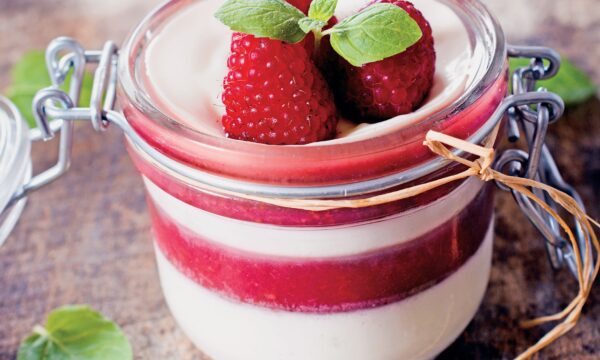 Δίχρωμη πανακότα με φρέσκα raspberries