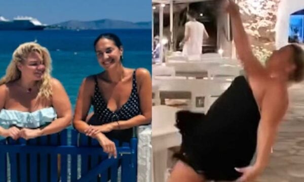 Δανάη Μπάρκα: Ξέφρενοι χοροί με τη Νόνη Δούνια σε ταβέρνα της Σύρου – Βίντεο