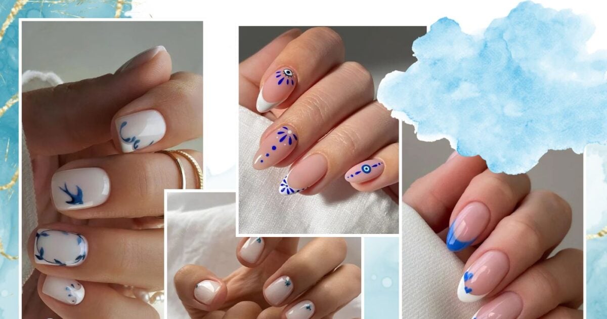 Μανικιούρ σε λευκό – γαλάζιο τον ιδανικό ελληνικό συνδυασμό