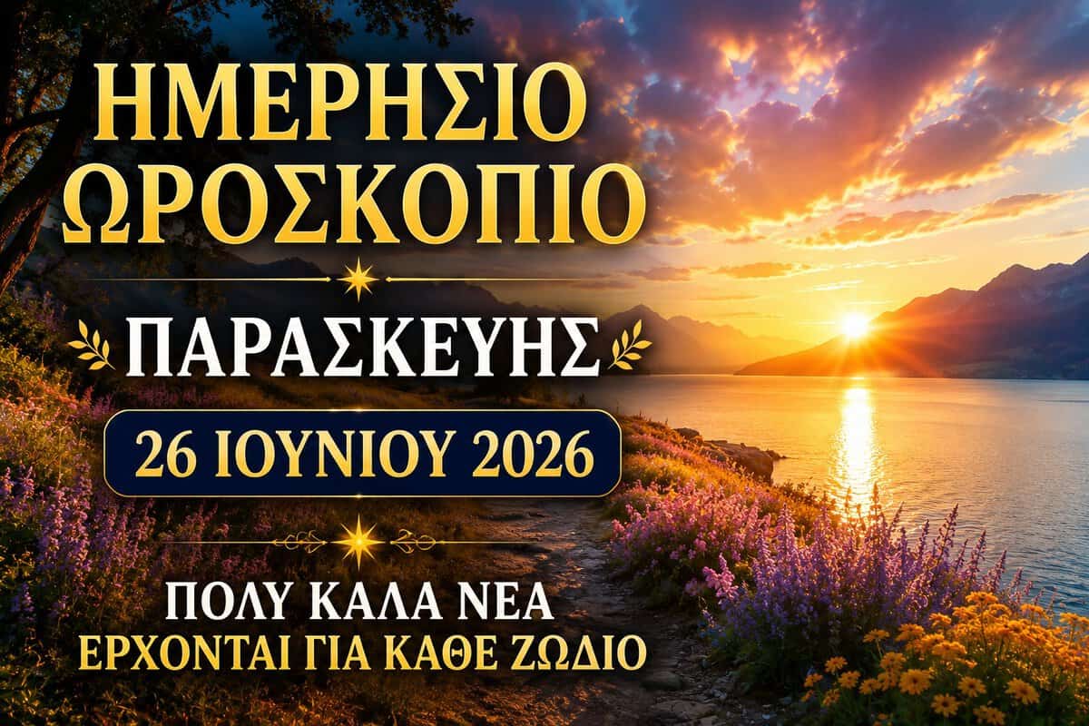 Ημερήσιο ωροσκόπιο Παρασκευής 26 Ιουνίου 2026: Προβλέψεις για κάθε ζώδιο