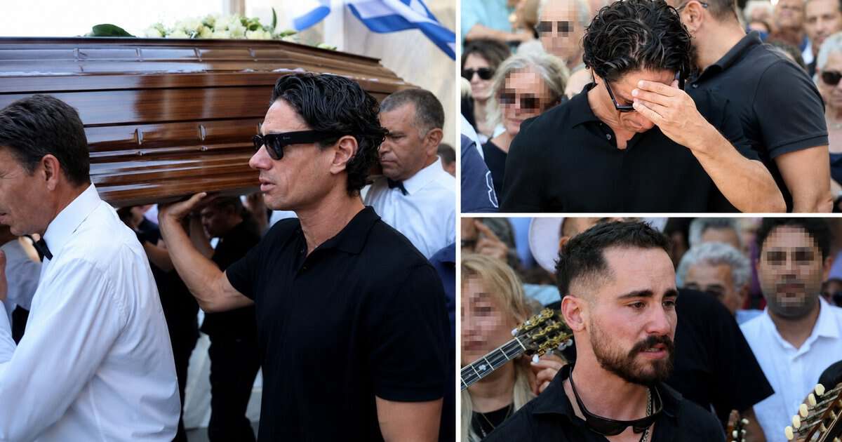 Κηδεία Νίκου Καλογερόπουλου: Ο Πάνος Βλάχος σπάραξε στο κλάμα πάνω από το φέρετρο (φωτογραφίες)