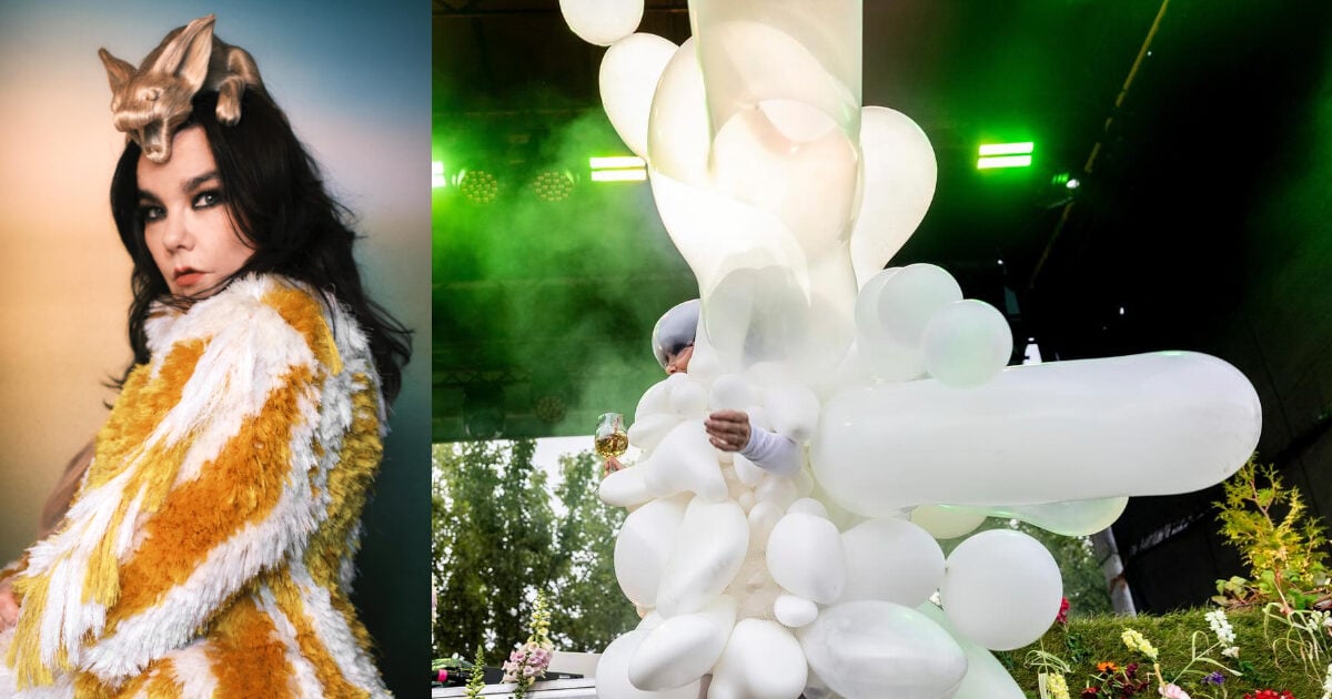 Björk εμφανίστηκε σε συναυλία με φόρεμα-γλυπτό από λευκά μπαλόνια