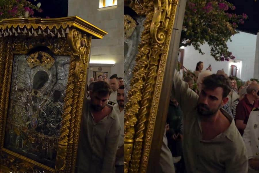 Νίκος Πολυδερόπουλος: Σήκωσε στους ώμους την Παναγία Τουρλιανή στη Μύκονο (βίντεο)