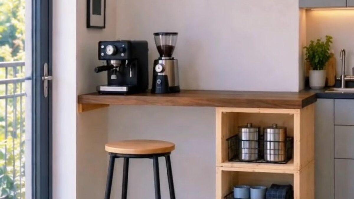 DIY: Γωνιά καφέ, μπαρ ή μίνι γραφείο με τρία καφάσια και μία σανίδα