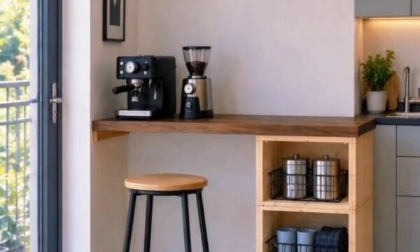 DIY: Γωνιά καφέ, μπαρ ή μίνι γραφείο με τρία καφάσια και μία σανίδα