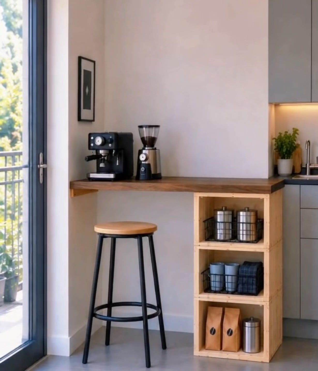 DIY: Γωνιά καφέ, μπαρ ή μίνι γραφείο με τρία καφάσια και μία σανίδα