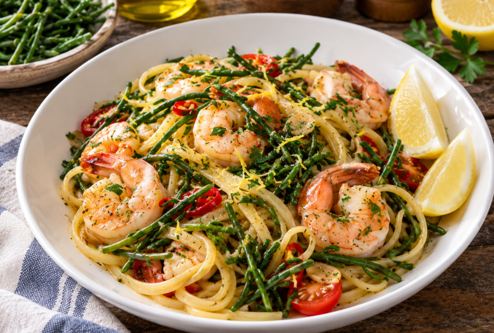 Linguine με γαρίδες και κρίταμο Αγίας Νάπας της Μεσογείου
