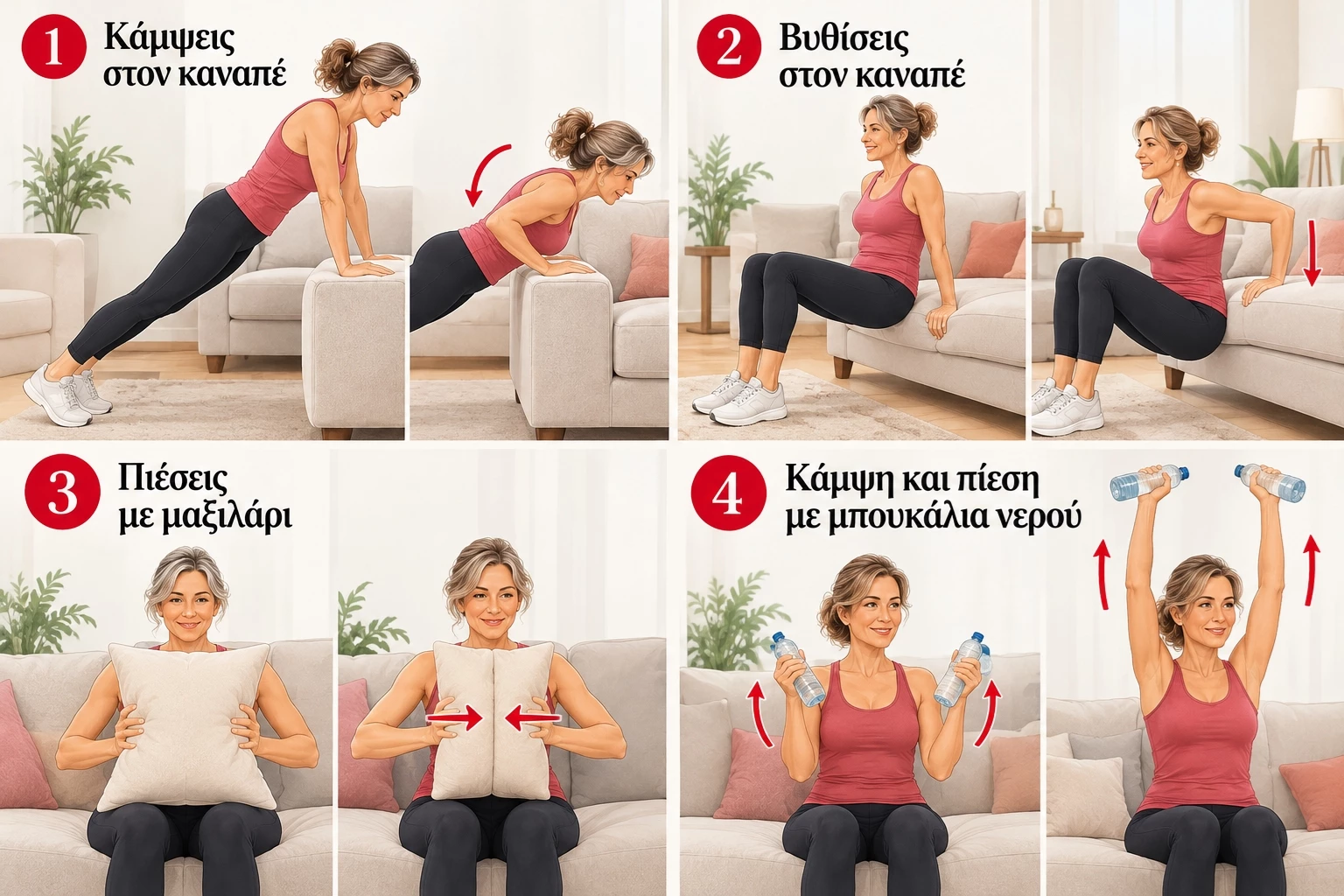Χαλαρά μπράτσα μετά τα 60: Κάντε 4 ασκήσεις στον καναπέ για πιο σφιχτά χέρια