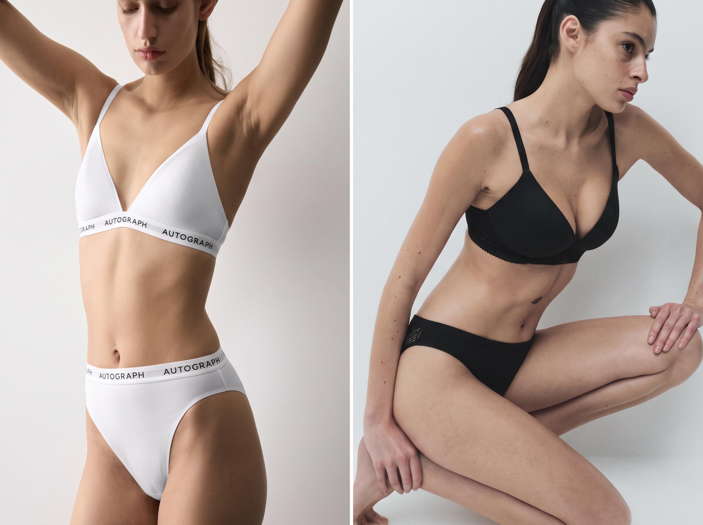 Γυναίκες με λευκά και μαύρα εσώρουχα Marks & Spencer.